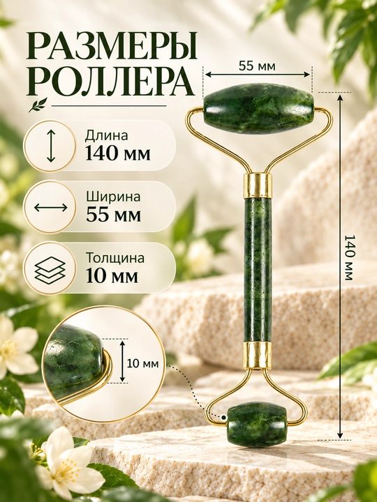 Нефритовый массажный, из камня, для лица и шеи, 2 в 1