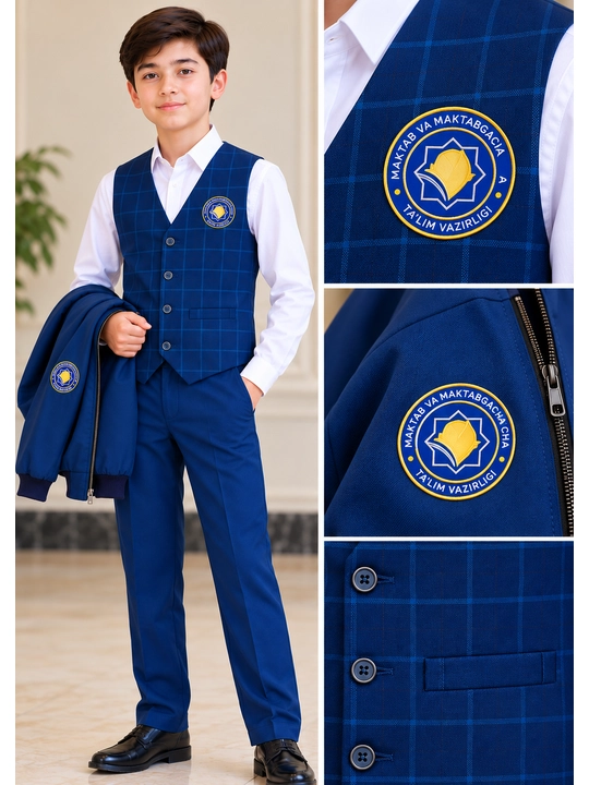 Школьная форма для мальчиков, для 1–6 классов: комплект из брюк, жилета и ветровки