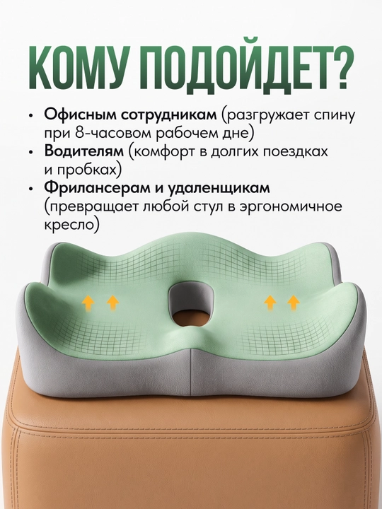 Ортопедическая подушка для сидения на стул и в автомобиль, с эффектом памяти