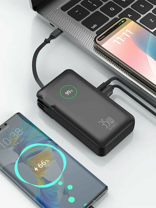 WiWU NOBLE 35W Power Bank – Raqamli displey, 70 sm tortiluvchi kabel - 