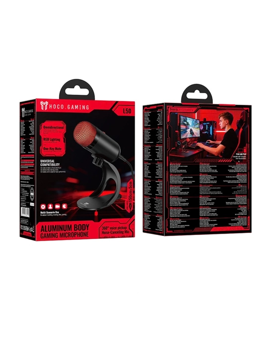 HOCO L50 Gaming Mikrofon USB Type-C, RGB yoritish, shovqinni kamaytirish, One-Key Mute