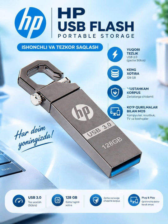 Флешка HP 128 ГБ USB 3.0 — быстрая и портативная память