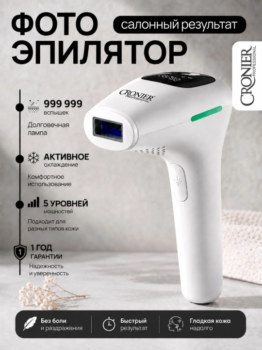 Cronier Фотоэпилятор для лица, зоны бикини и тела, ресурс 999 999 вспышек - 