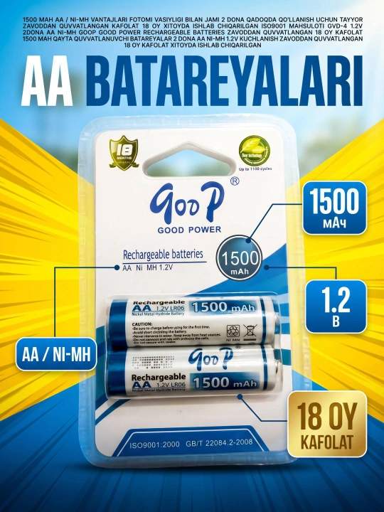 Аккумуляторы AAA Good Power 1000 мАч Ni-MH 1.2V, 2 шт, перезаряжаемые