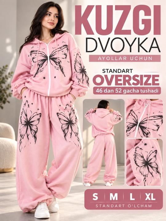 Женский спортивный костюм oversize, с капюшоном, осенняя двойка - 