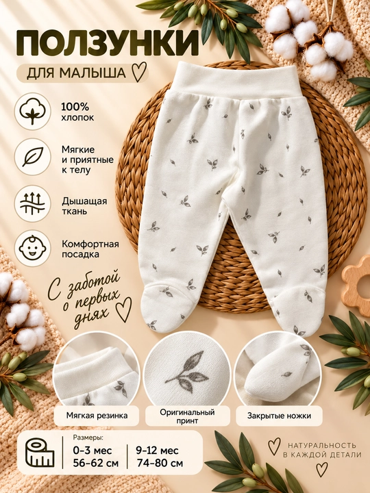 Tiffany Baby Olive Branch bolalar uchun zaytun novdalari naqshli paxtali polzunok, ekryu - 