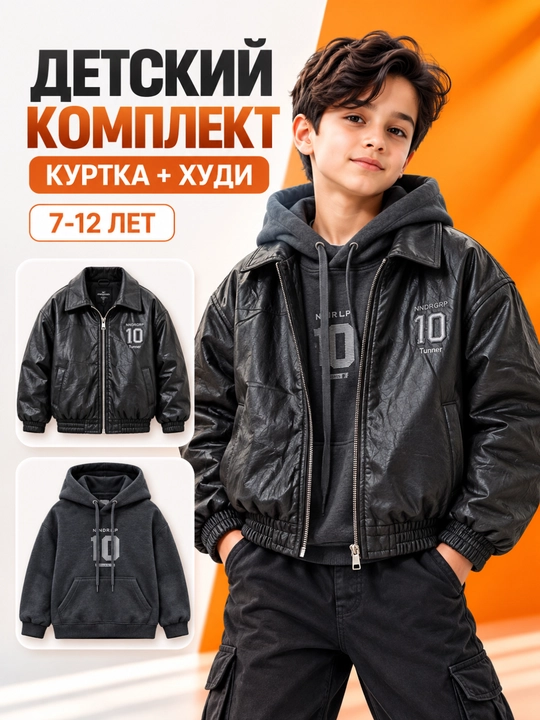 Куртка и худи для мальчика комплект детская одежда 7-12 лет - 