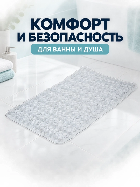 Резиновый коврик для ванной и душа с присосками, противоскользящий 60*90 см