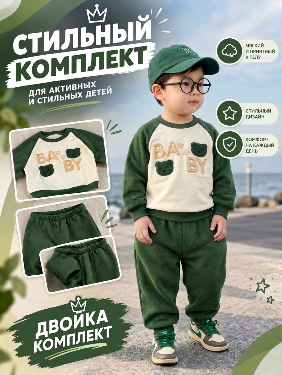 Комплект из футболки и шорт для детей от 1 года, мальчиков и девочек - 