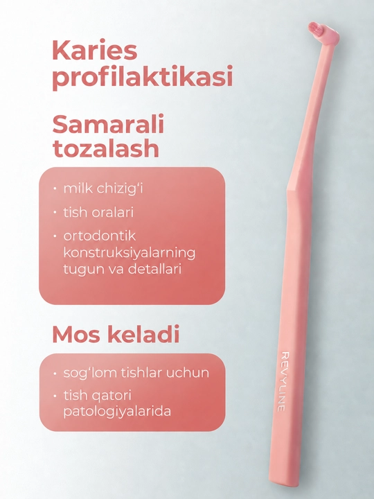 Breketlar va tishlararo tozalash uchun Revyline SM1000 Single bir tutamli tish cho‘tkasi