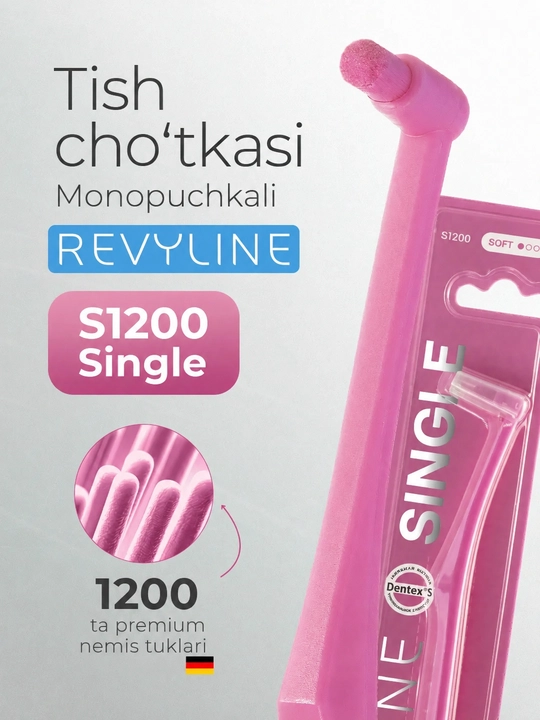 Breketlar va tishlararo tozalash uchun Revyline SM1000 Single bir tutamli tish cho‘tkasi