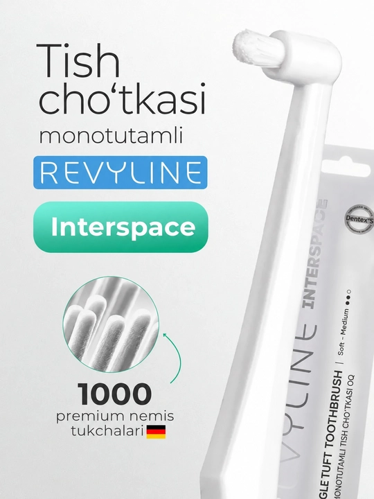 Breketlar va tishlararo tozalash uchun Revyline SM1000 Single bir tutamli tish cho‘tkasi