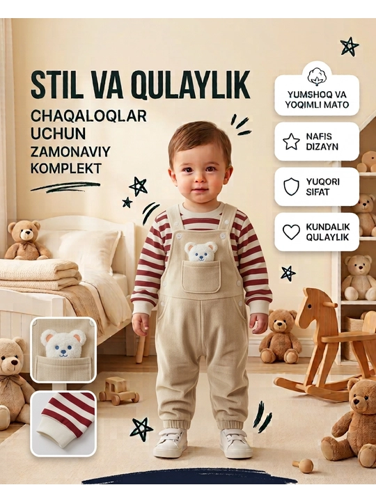 1 Yoshli bolalar, o'g'il bolalar va qiz bolalar uchun futbolka va shortilar to'plami - 
