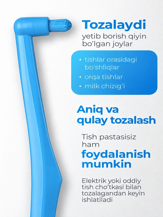 Breketlar va tishlararo tozalash uchun Revyline SM1000 Single bir tutamli tish cho‘tkasi