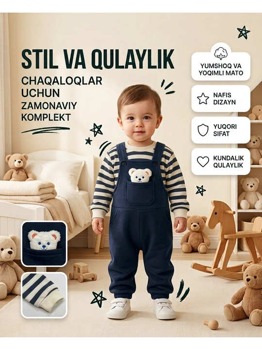 1 Yoshli bolalar, o'g'il bolalar va qiz bolalar uchun futbolka va shortilar to'plami - 