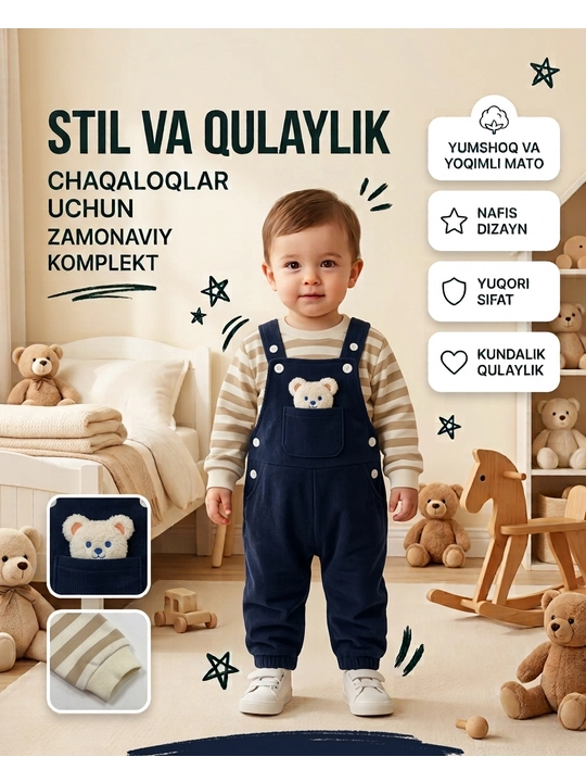 1 Yoshli bolalar, o'g'il bolalar va qiz bolalar uchun futbolka va shortilar to'plami - 