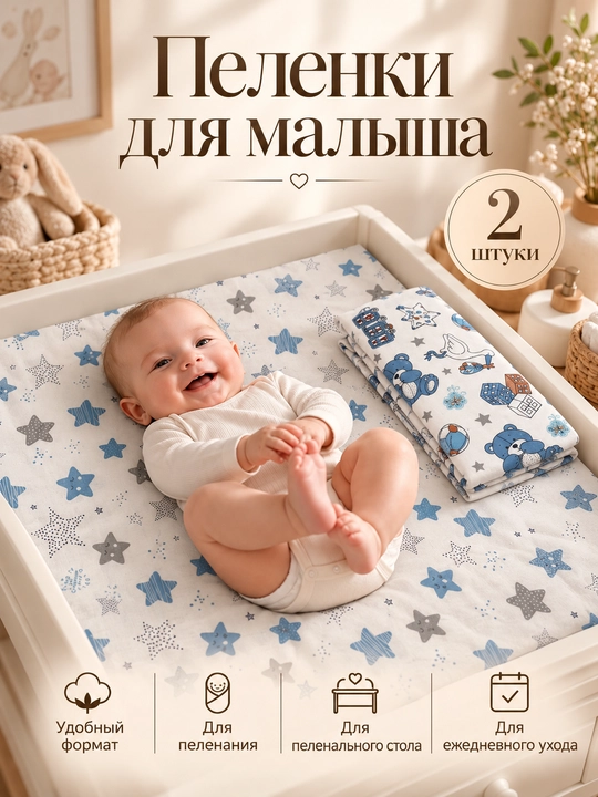 Набор пеленок, для новорожденных, 2 шт, теплая и тонкая, 100% хлопок, для роддома