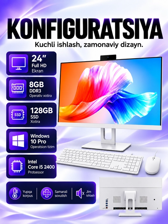 Ofis Monobloki  Intel Core I3 i5, 8GB DDR3, SSD 128GB, 24" Full HD