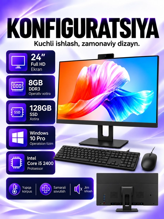Ofis Monobloki  Intel Core I3 i5, 8GB DDR3, SSD 128GB, 24" Full HD