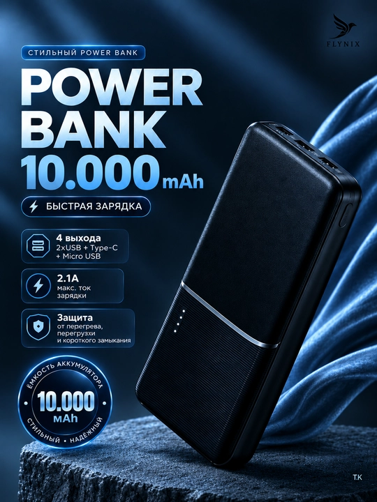 Power Bank tashqi akkumulyator, 10000mAh, 20000mAh, 30000mAh tezkor quvvatlash - 