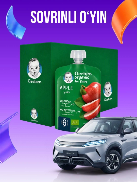 GERBER bolalar organik meva pyuresi, 8x110 g - 