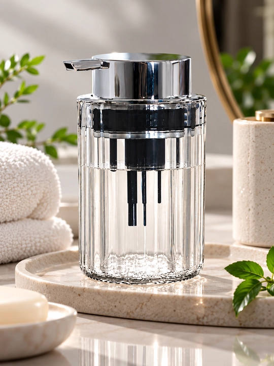 Suyuq sovun uchun dozator 350 ml, vannaxona va oshxona uchun pompalı shisha dispenser