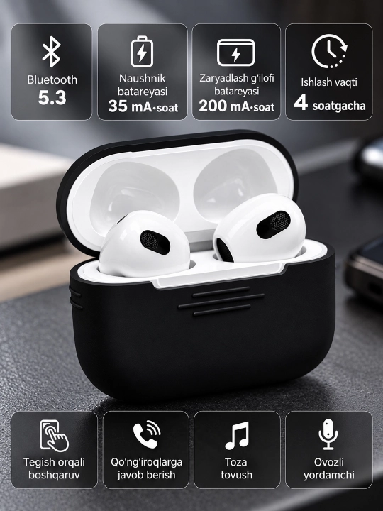 IPhone va Android uchun simsiz quloqchin, to'plamda g'ilof ham bor