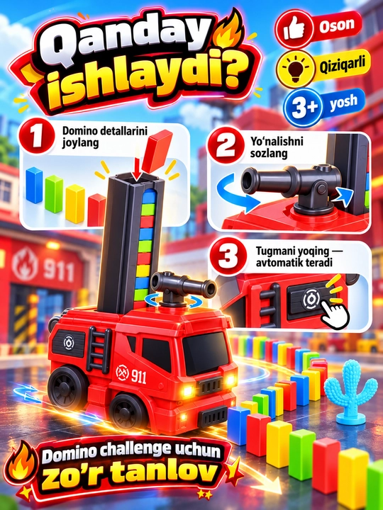 Avtomatik domino teruvchi o‘t o‘chiruvchi mashina, bolalar uchun interaktiv o‘yinchoq