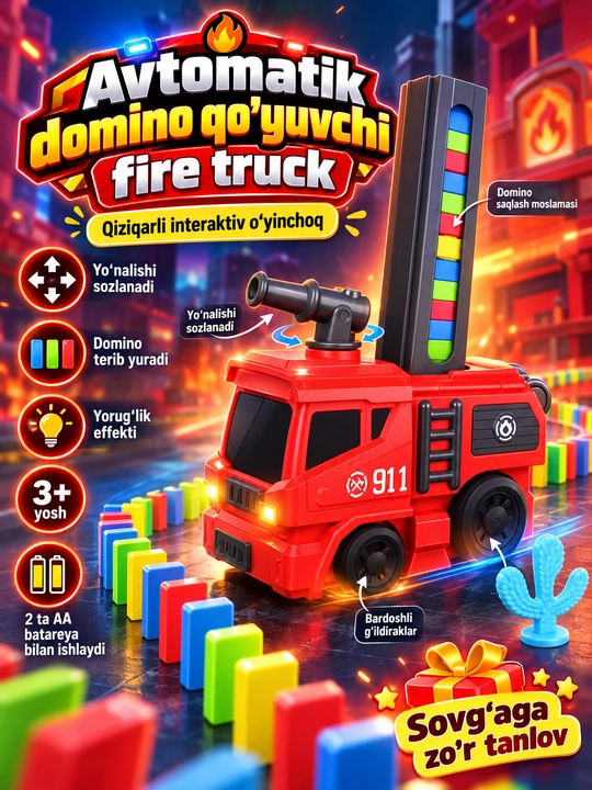 Avtomatik domino teruvchi o‘t o‘chiruvchi mashina, bolalar uchun interaktiv o‘yinchoq