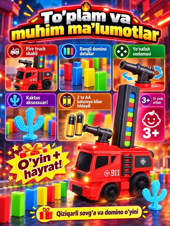 Avtomatik domino teruvchi o‘t o‘chiruvchi mashina, bolalar uchun interaktiv o‘yinchoq