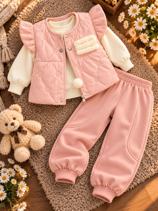 Комплект для девочек, жилет, кофта, брюки 1-5 лет