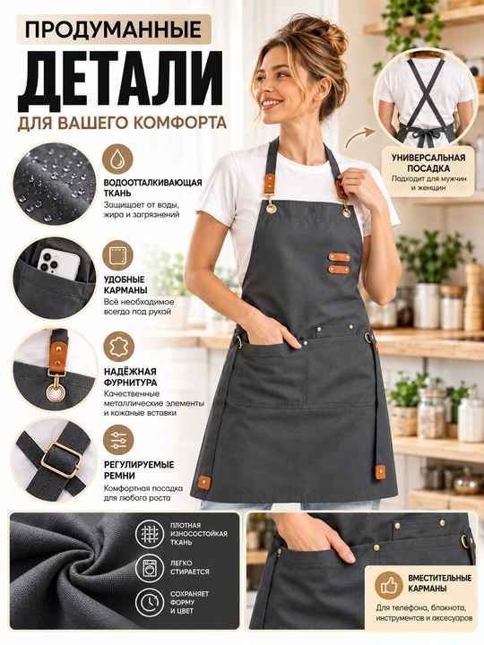 Oshxona uchun universal, suv o‘tkazmaydigan, sozlanadigan, professional oshxona fartugi