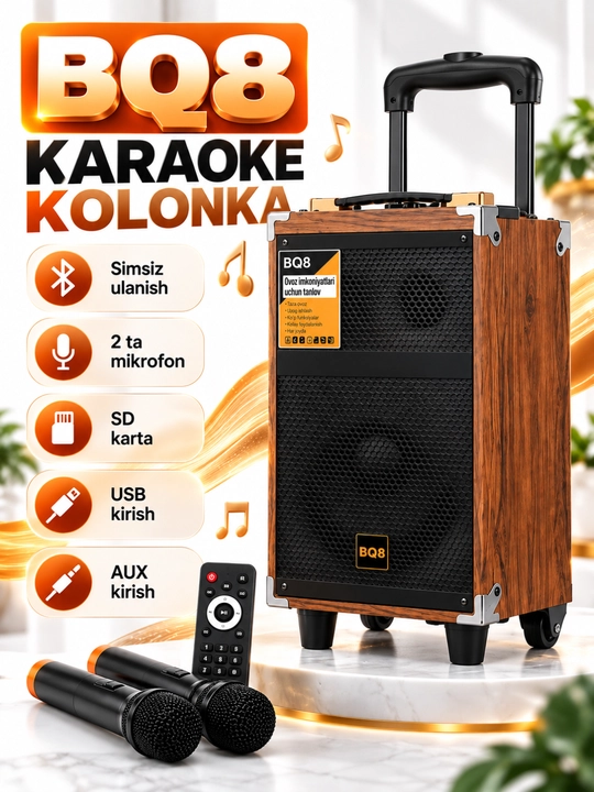 Караоке Bluetooth колонка BQ-8, с микрофоном и мощным звуком - 
