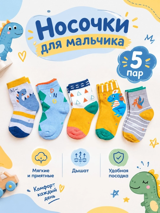 Bolalar paypoqlari 5 juft, paxtali, yumshoq va nafas oluvchi, bolalar uchun - 