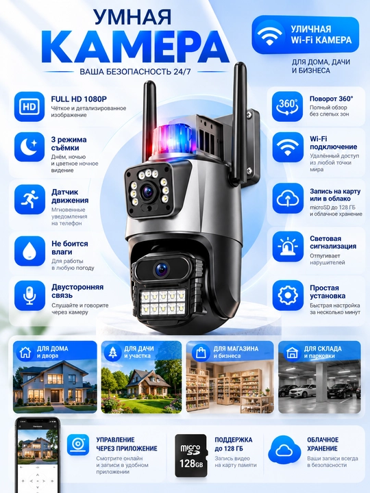 Камера видеонаблюдения, Умная Wi-Fi камера, камера 360 Full HD