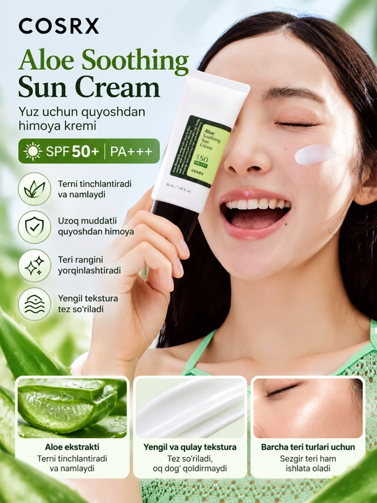 Quyoshdan saqlovchi krem COSRX Aloe Soothing Sun Cream SPF50+ PA+++, 50 ml - 