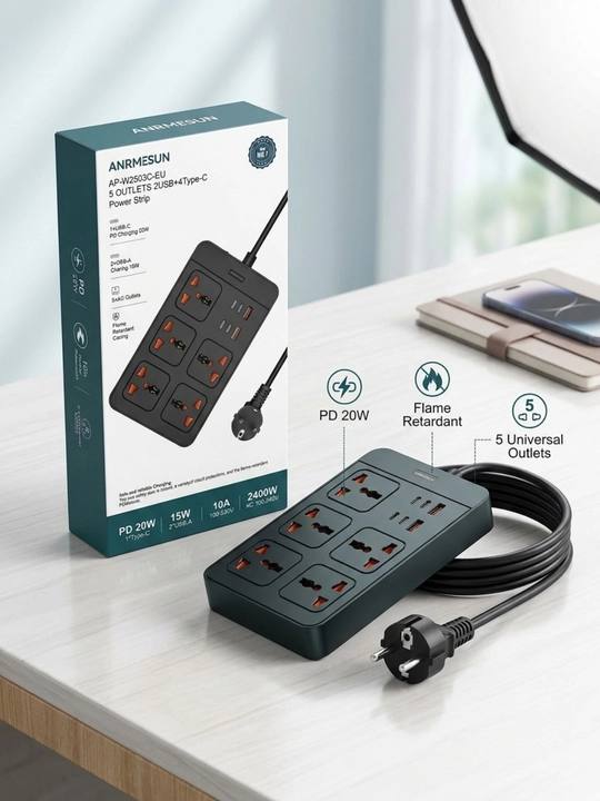 Aqlli tarmoq filtri, elektr uzatma kabeli, pilot rozetka, Type-C va USB port