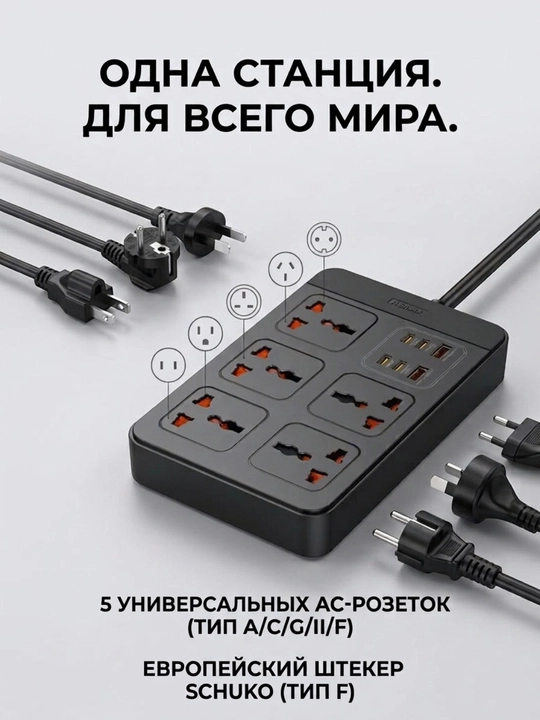Aqlli tarmoq filtri, elektr uzatma kabeli, pilot rozetka, Type-C va USB port
