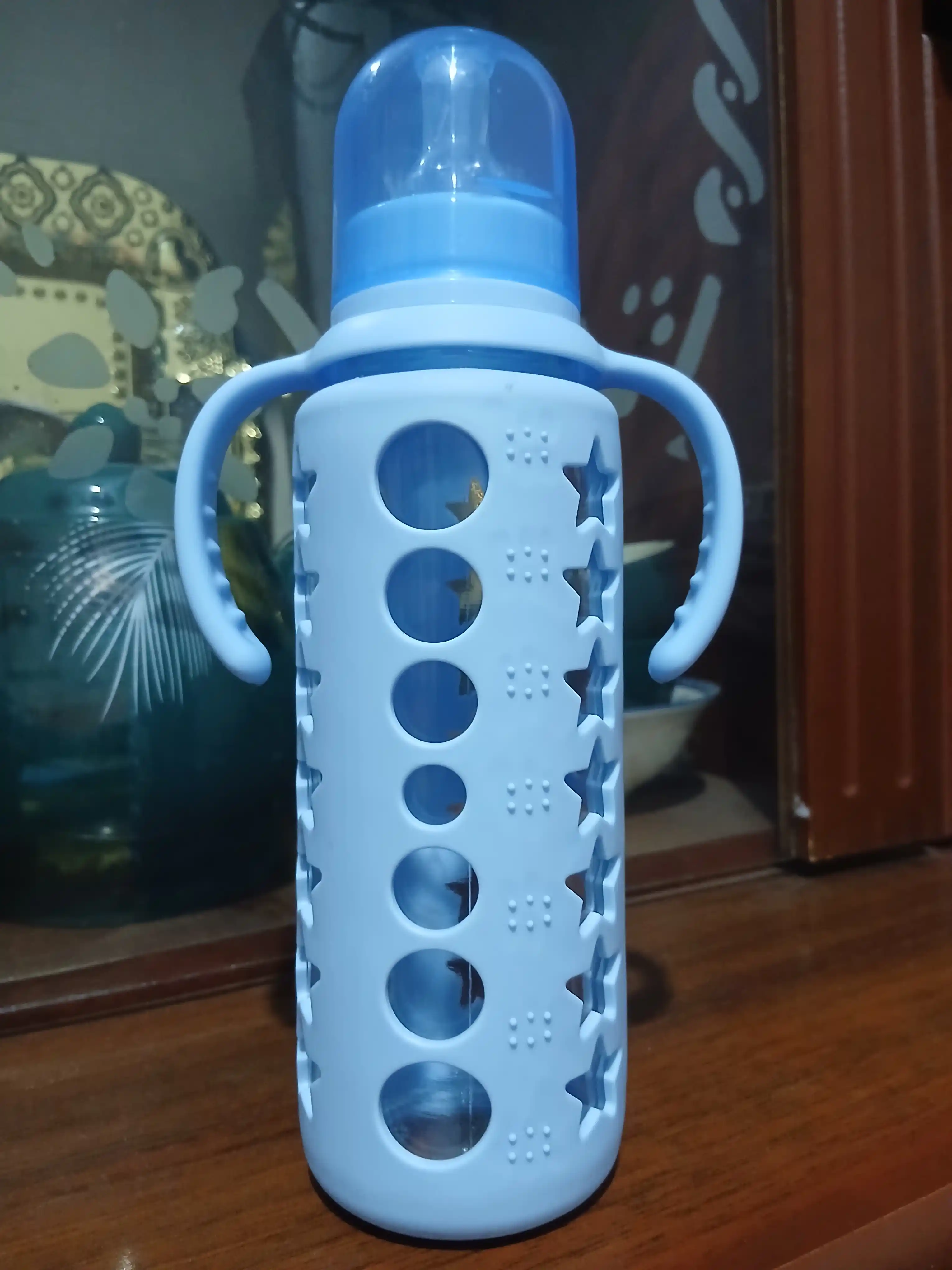 Rabito bolalar shisha idishi, silikon g'ilofli va tutqichli oziqlantirish butilkasi