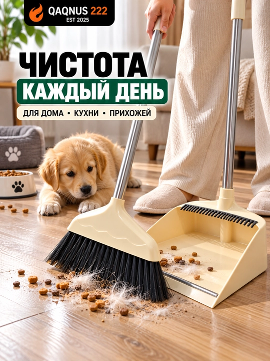 Набор для уборки: щетка с длинной ручкой и совок, комплект для дома