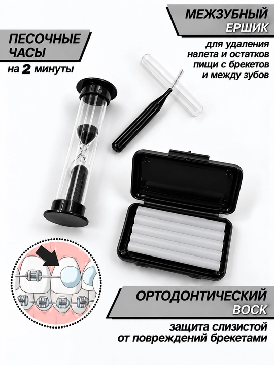 Ортодонтический набор для брекетов 8в1, зубная щетка, межзубная чистка, нити