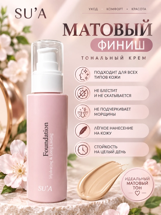 Тональный крем SU'A Hyaluron Foundation с гиалуроновой кислотой, увлажняющий тональный крем - 