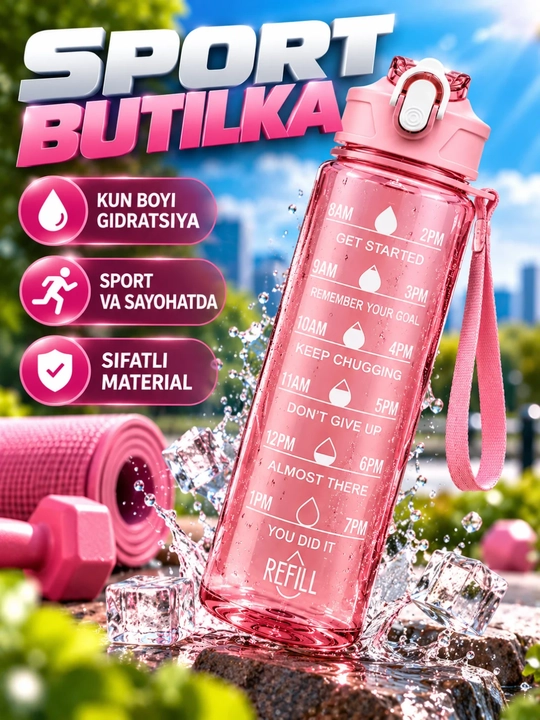 Sheyker sport uchun idish vaqt belgili tasmali katta suv butilkasi