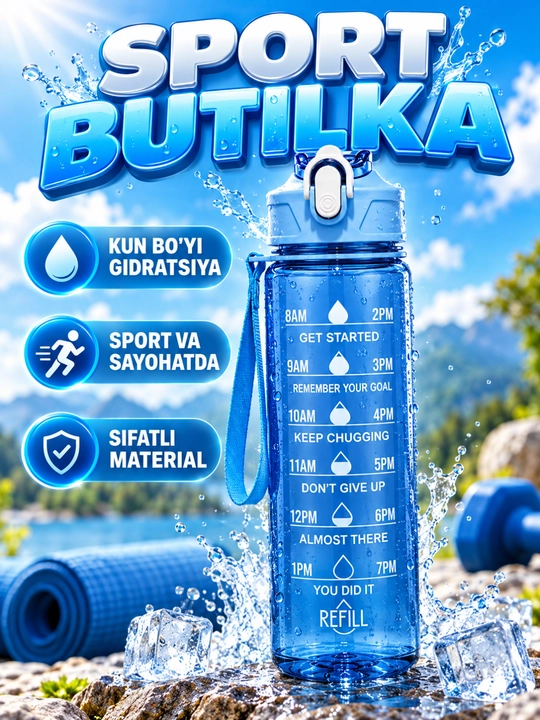 Sheyker sport uchun idish vaqt belgili tasmali katta suv butilkasi - 