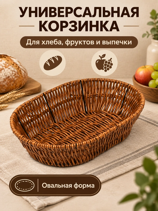 Корзинка для фруктов и хлеба, хлебница прямоугольная, овальная, 26*20.5*6.5 см