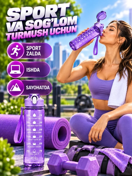 Sheyker sport uchun idish vaqt belgili tasmali katta suv butilkasi