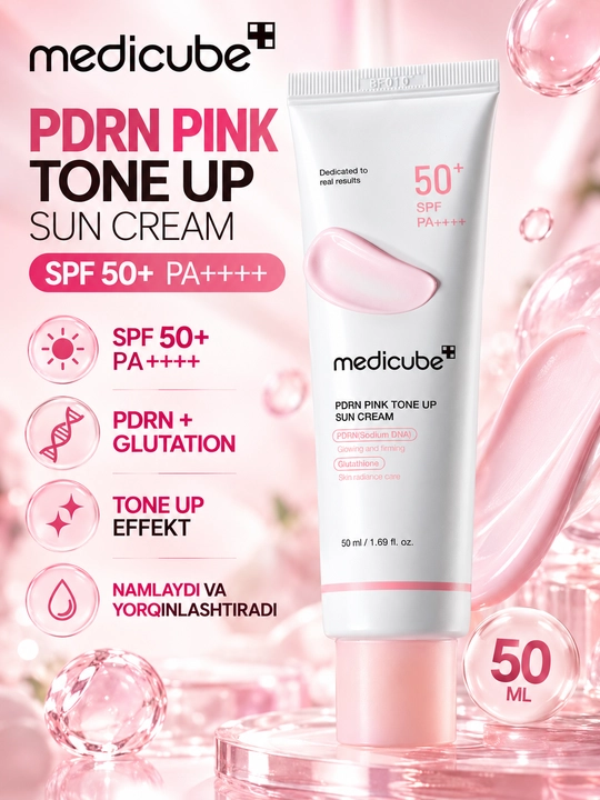Medicube PDRN Pink Tone Up Sun Cream SPF50+ PA++++ — rang beruvchi quyoshdan himoya kremi - 
