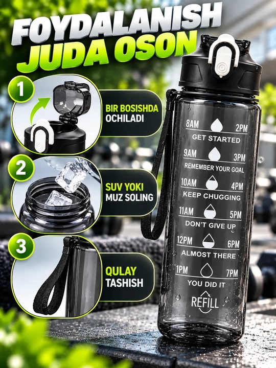 Sheyker sport uchun idish vaqt belgili tasmali katta suv butilkasi
