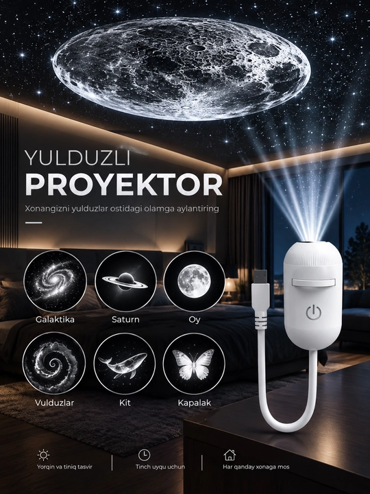 3 tasi 1 da Tungi Chiroq, yulduzli Proyektor va Gallaktika xonagizda - 