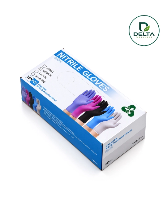 Bir marta ishlatiladigan nitril qo'lqoplar DELTA WELLNESS, 100 dona